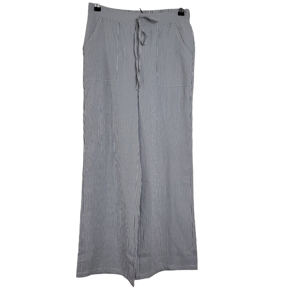 Lauren Weal Womens‎ Medium Striped Wide Leg Pants Pull On White Gray Pockets